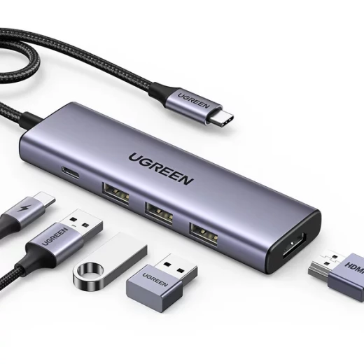 محول يو جرين CM511 5 في 1 USB-C، 3x USB-A 3.0، HDMI، USB-C PD، رمادي - يوجرين - Image 2